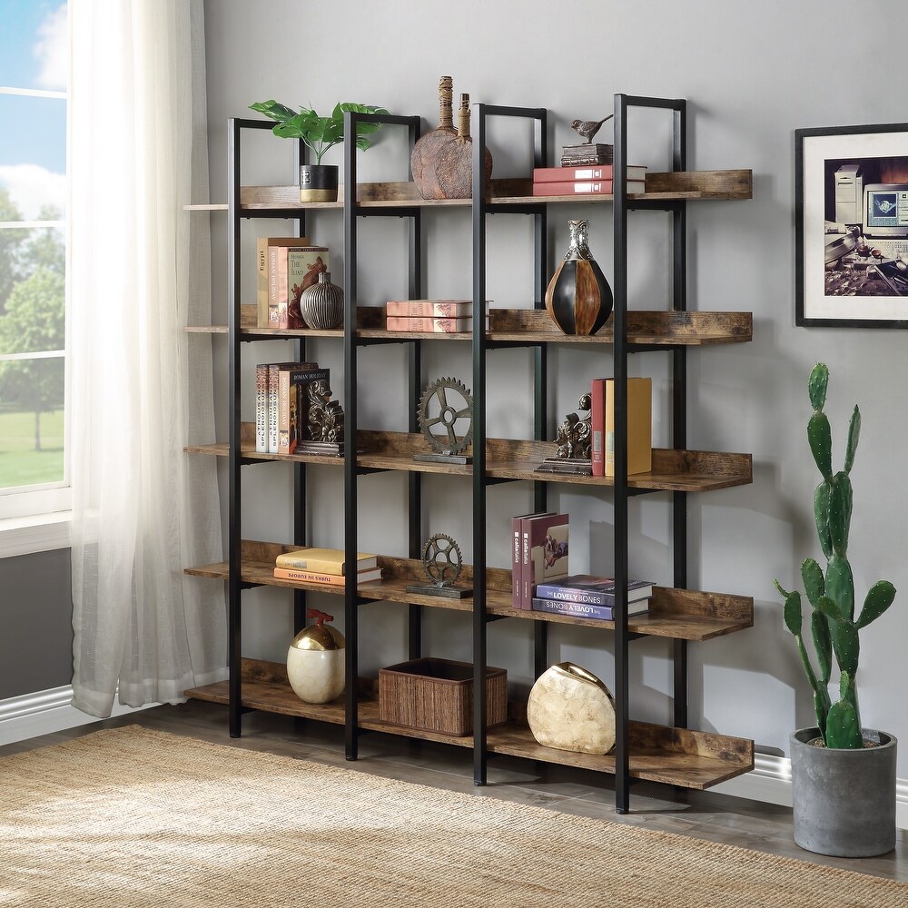 5 Tier Bookcase Home Office Open Bookshelf Tall Bookshelf Industrial Shelf Standing Storage Shelf Units  Large Capacity Shelf