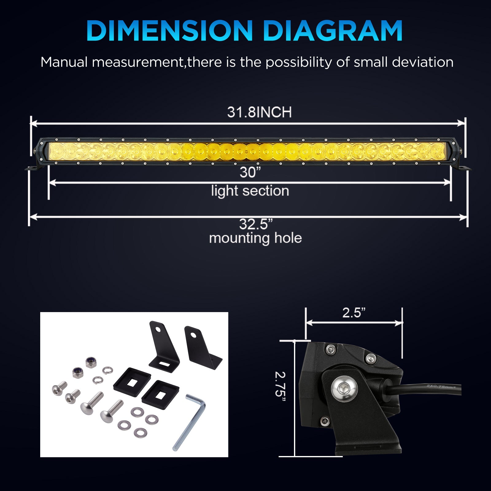 Biglion.x 32inch Amber LED Light Bar Slim 300W 33000LM Combo Spot Flood Single Row Yellow LED Fog Light Driving Work Waterproof for Offroad Pickup Truck SUV UTV 4WD