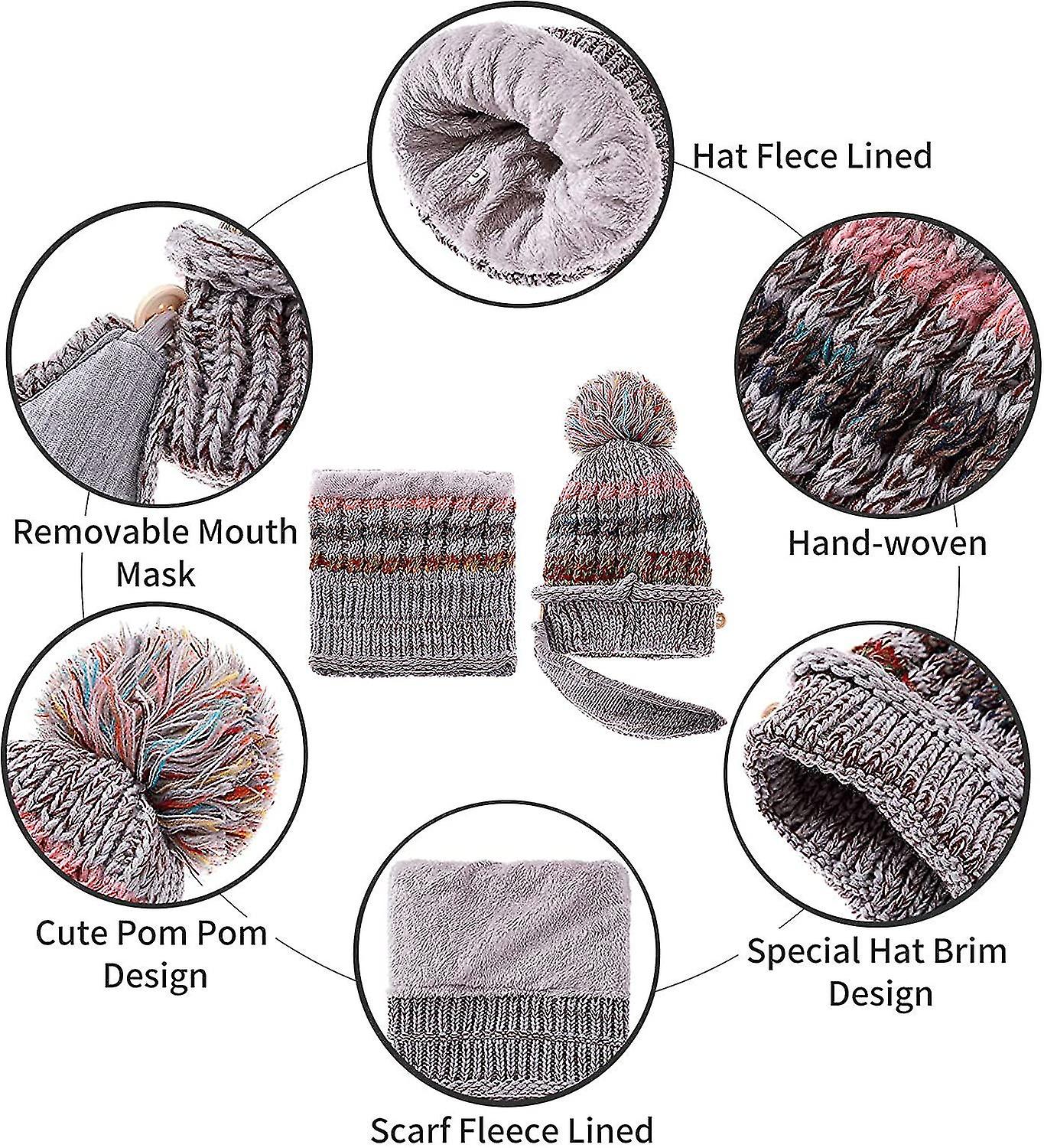 Womens Beanie Hat Scarf Set Fleece Lined Winter Hat For Women Thicken Crochet