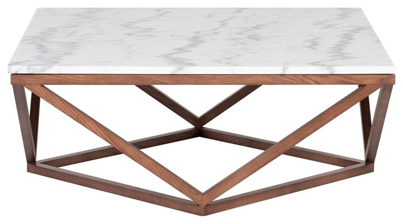 Corrado Coffee Table White Marble Top Walnut Stained Ash   Transitional   Coffee Tables   by V.S.D Furniture  Houzz