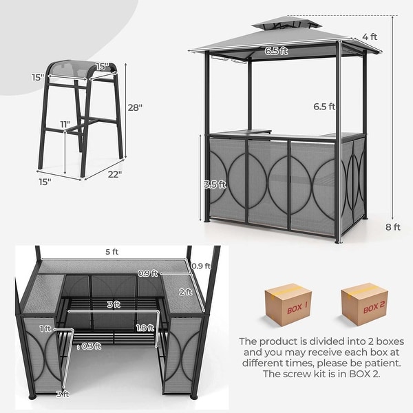 Costway 3 PCS Patio Bar Set with Tempered Glass Bar Table Metal