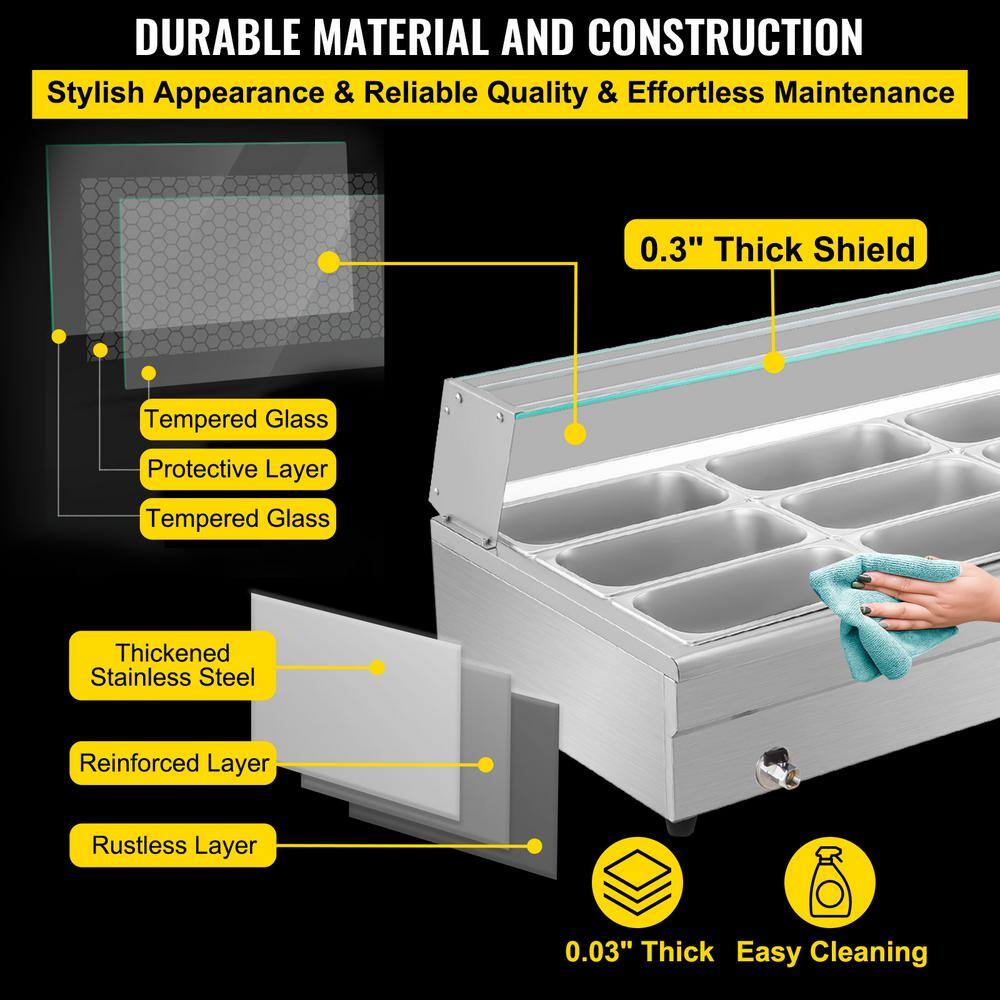 VEVOR Electric Countertop Food Warmer 84 Qt. 12 Pan x 13 GN Commercial Food Steam Table 6 in. Deep 1500-Watt BLZBWTC12P1300001V1