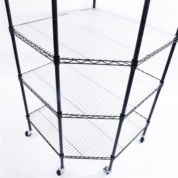 6 Tiers Heavy Duty Wire Shelving Rack Polygonal Corner Shelf Storage Organizer for Garage Bathroom Portable Wheels