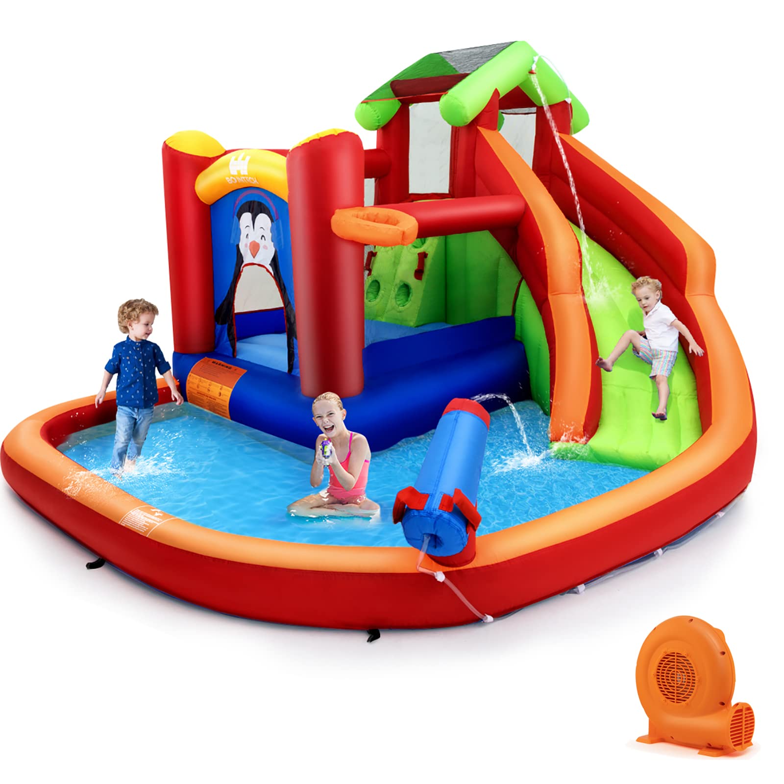 Inflatable Water Slide, 6 in 1 Jumping Bounce House/ With Air Blower