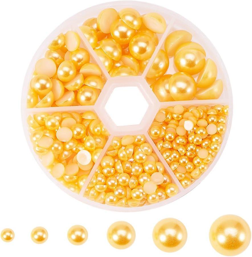 About 690pcs 6 Sizes Goldenrod Flat Back Pearl Cabochon For Crafts Scrapbooking Embellishment Shoes Wedding Dress Diy Phone Nail Making (4mm， 5mm，6mm，