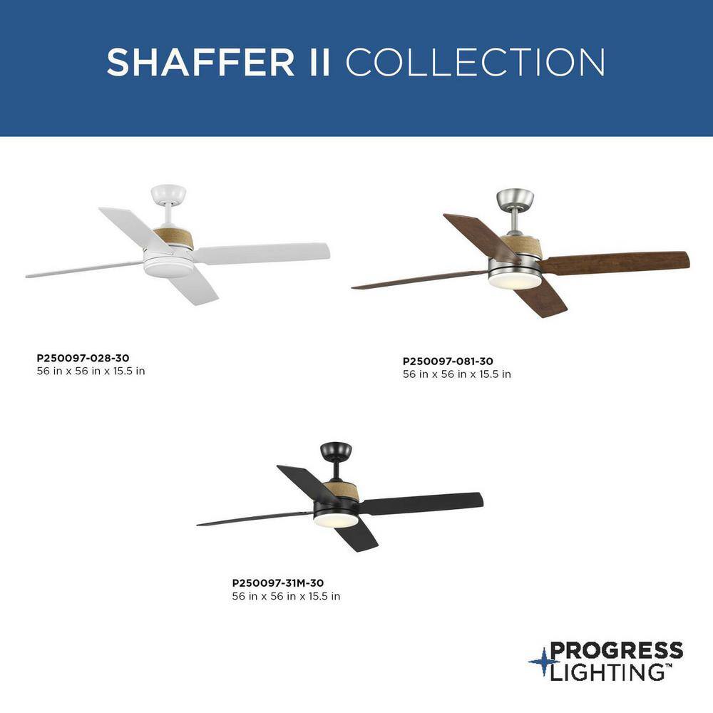 Progress Lighting Schaffer II Collection 56 in. 4-Blade Indoor Integrated LED Matte Black Modern Ceiling Fan with Light P250097-31M-30