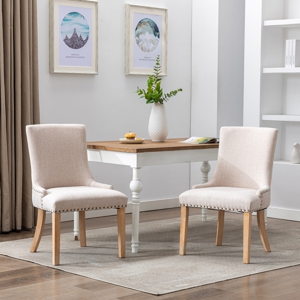 Set of 2 Fabric Dining Chairs Padded Chairs， Beige