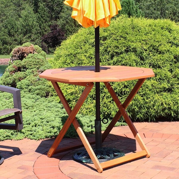 Sunnydaze Meranti Wood Octagon Outdoor Folding Patio Table