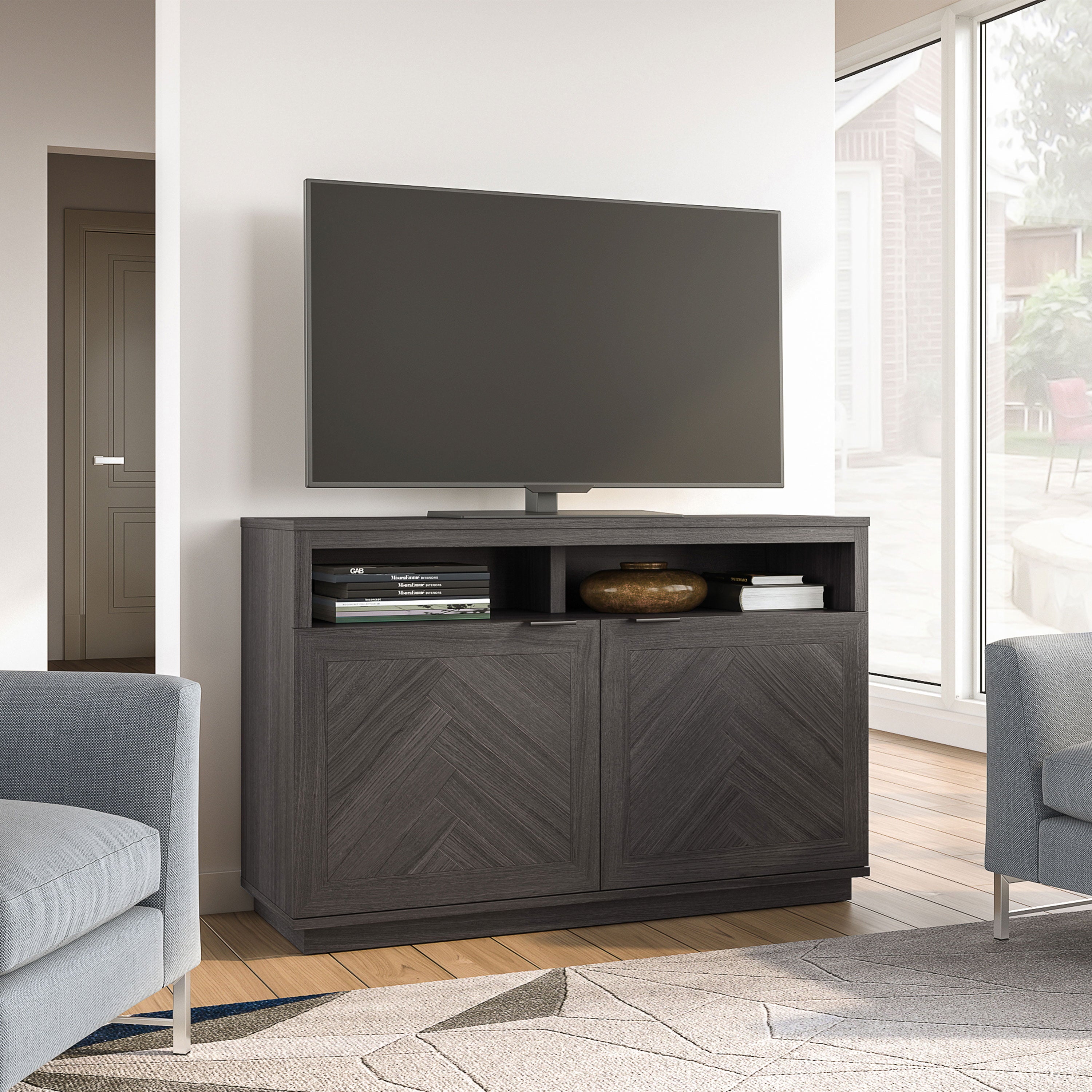 Better Homes & Gardens Herringbone TV Stand For TVs up to 55”, Gray