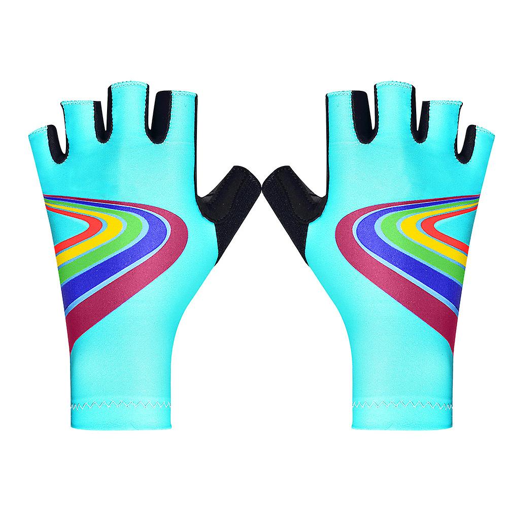 Outdoor Sport Children Bike Cycling Gloves Half Finger Silicone Pad Accessory For Kid(sky Blue L)