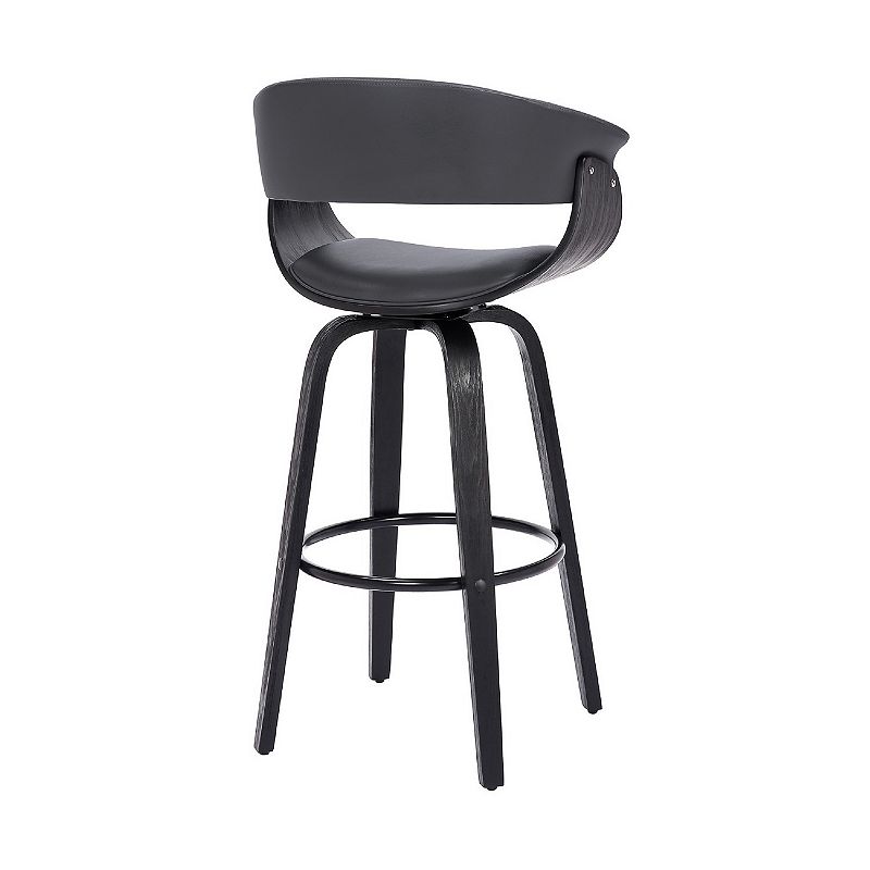 30 Inch Swivel Faux Leather Barstool with Curved Open Back， Gray