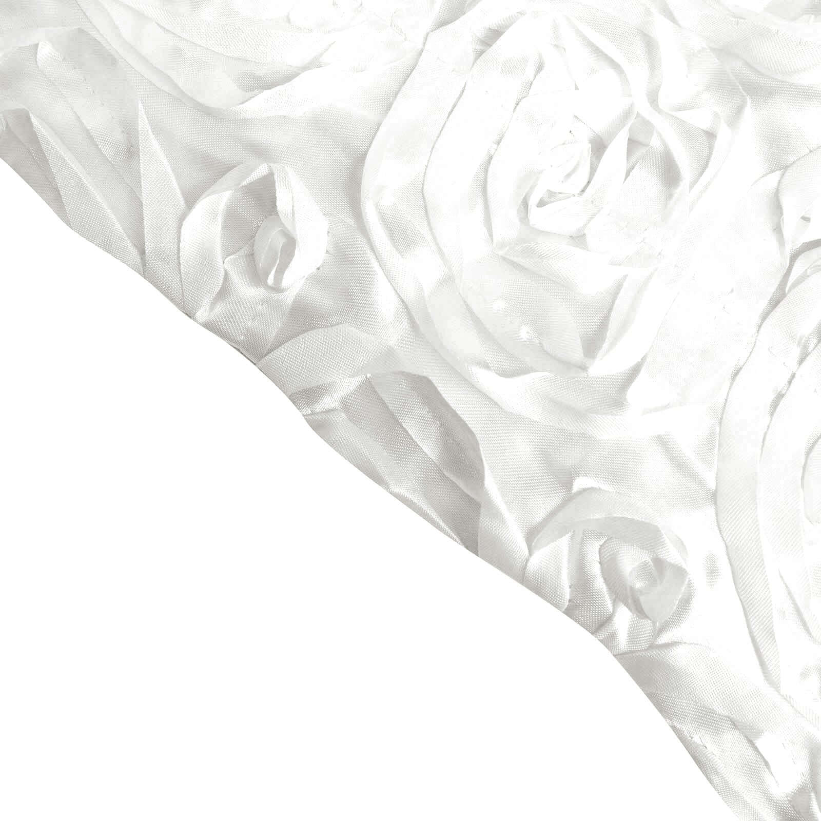 White Satin Rosette Backdrop Drape Curtain, Photo Booth Event Divider Panel - 8ftx8ft