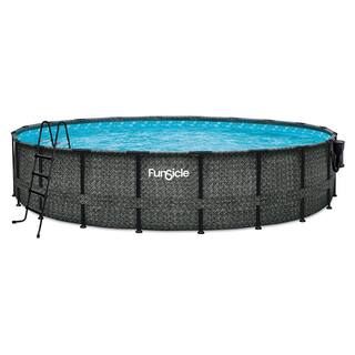 Funsicle 20 ft. Round 48 in. Deep Metal Frame Above Ground Pool Dark Herringbone P4A02048B