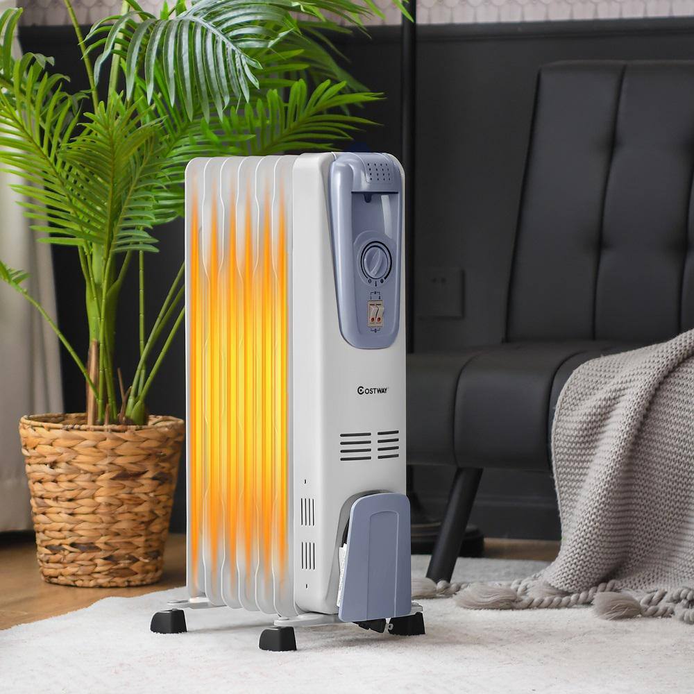 Costway 1500-Watt Electric Oil-Filled Radiator Space Heater 7-Fin Thermostat Room Radiant Space Heater GHM0473