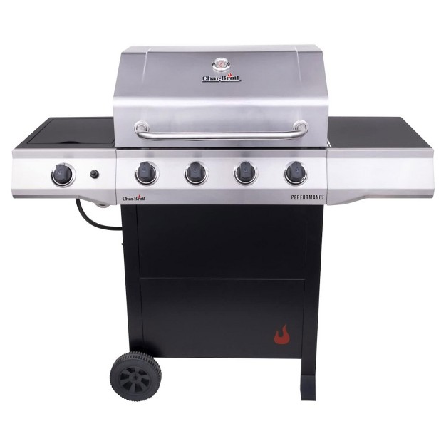 Char broil Performance Series Stainless Steel 4 Burner 32 000 Btu Outdoor Propane Gas Grill With 435 Square Inches Of Cooking Space And Side Burner