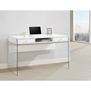 Coaster Writing Desk with Glass Sides Glossy White and Clear 800829