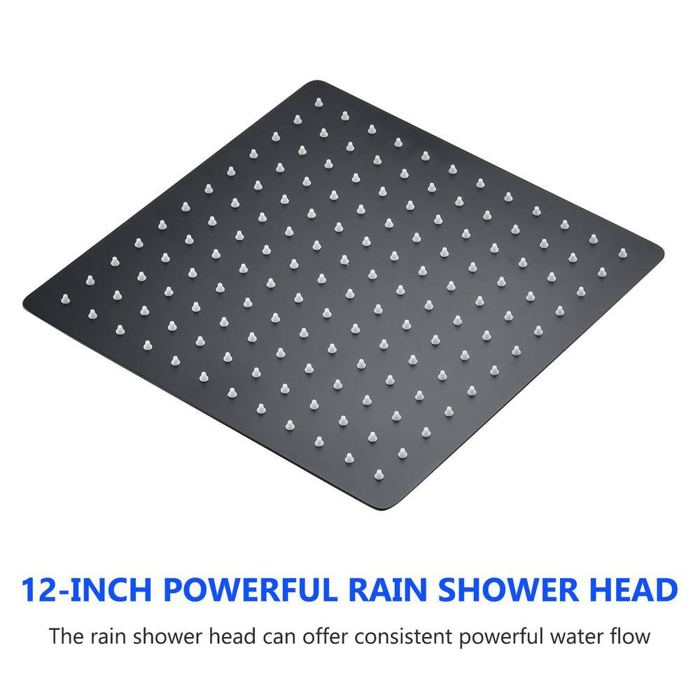 CASAINC 3-Function 12 in.Wall-Mounted Shower System with Handheld Shower and Waterfall Tub Filler in Matte Black CS3523-12MB