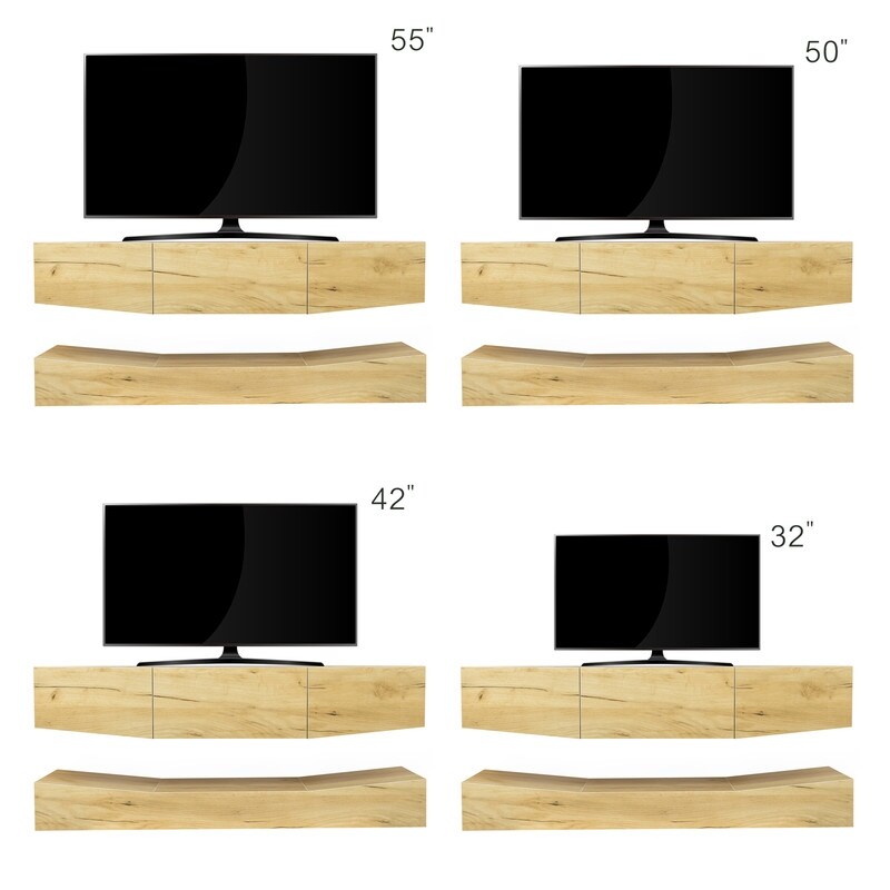 Wall mounted TV stand with LED lights for 55 inch TV  3 drawers and open storage rack