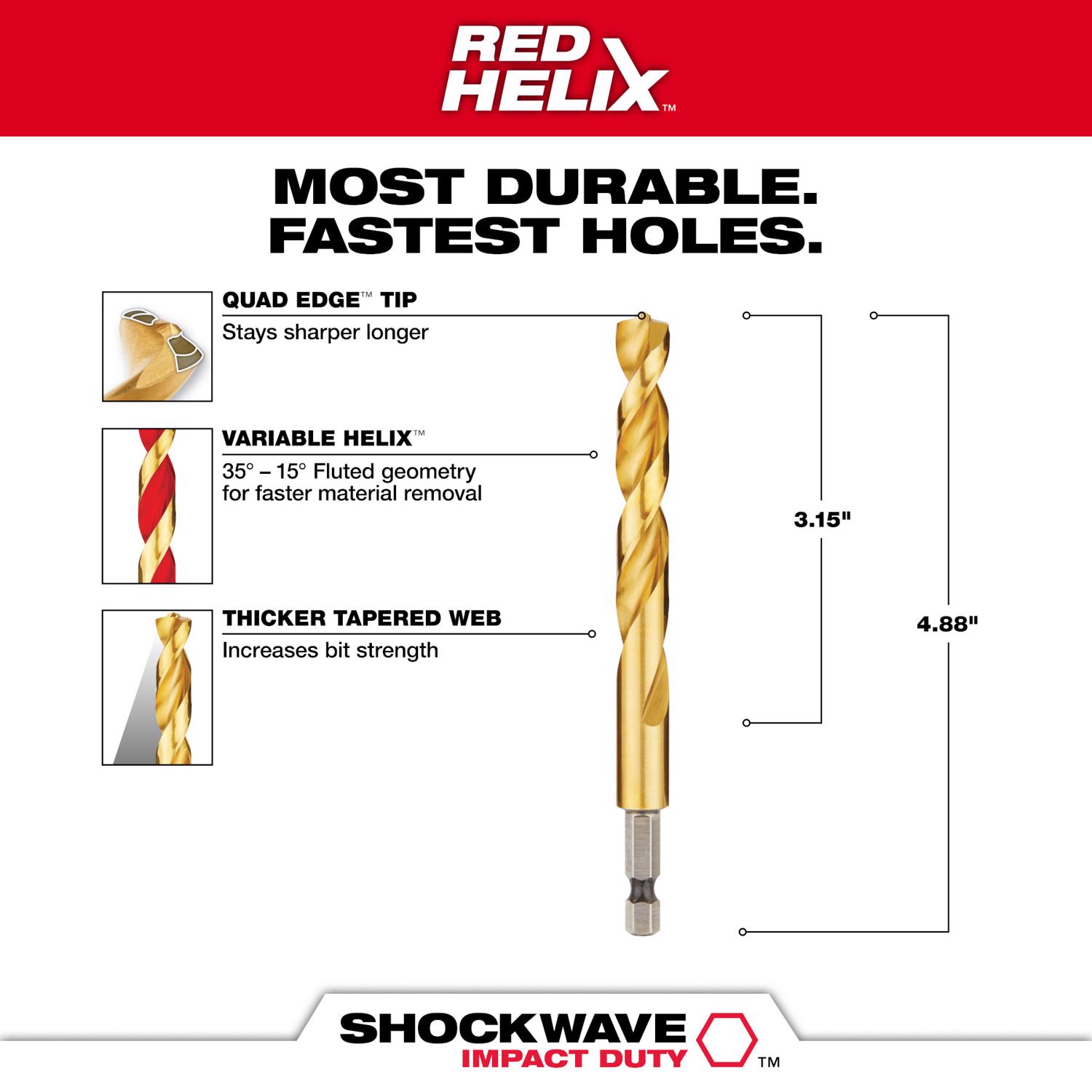 MW Shockwave 27/64 in. X 4.88 in. L Titanium Red Helix Drill Bit 1 pc