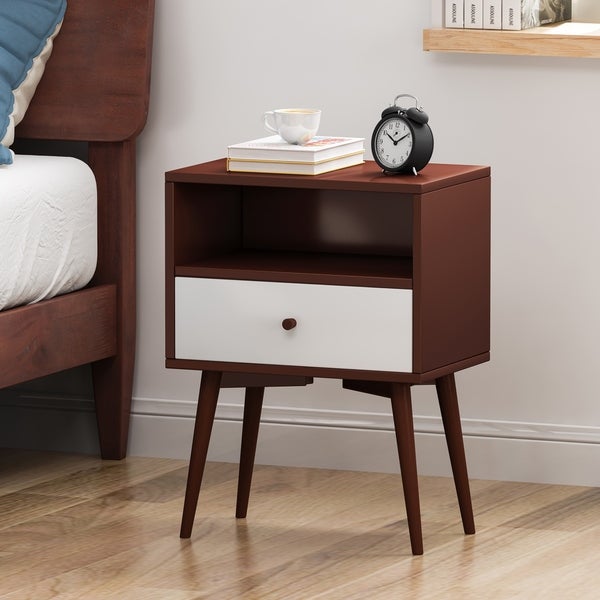 Burnett Mid-Century Modern Rubber Wood and Faux Wood Side Table by Christopher Knight Home