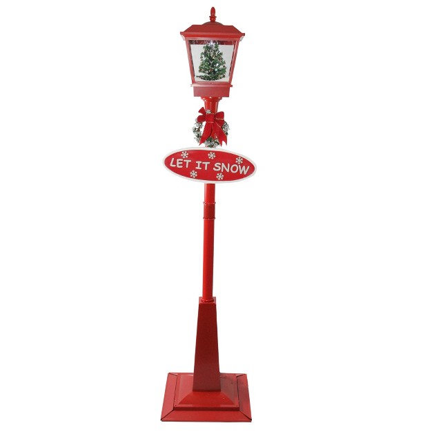 Musical Red Holiday Street Lamp With Christmas Tree Snowfall Lantern