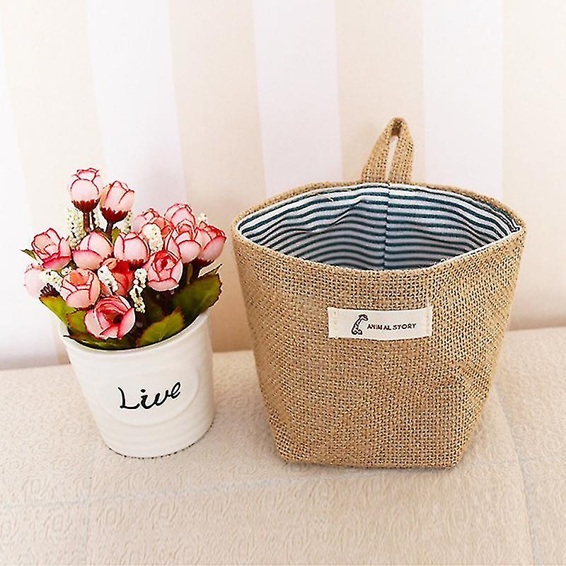 2 Pcs Mini Hanging Storage Bag Cotton Linen Small Storage Basket (dot Pattern) (d-b2)