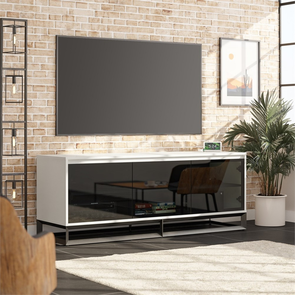 Alphason Media Console with Steel Base for TVs up to 77 quotin Sterling Oak Wood   Transitional   Entertainment Centers And Tv Stands   by Homesquare  Houzz