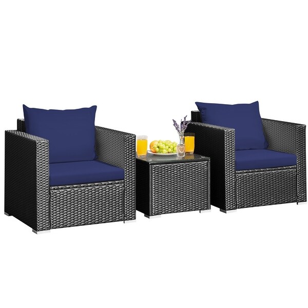 3-Pieces Metal Frame Patio Conversation Rattan Furniture Set - Overstock - 37532327