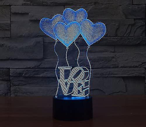 3d Romantic Love Heart Balloons Night Light 7 Color Change Led Table Desk Lamp Acrylic Flat Abs Base