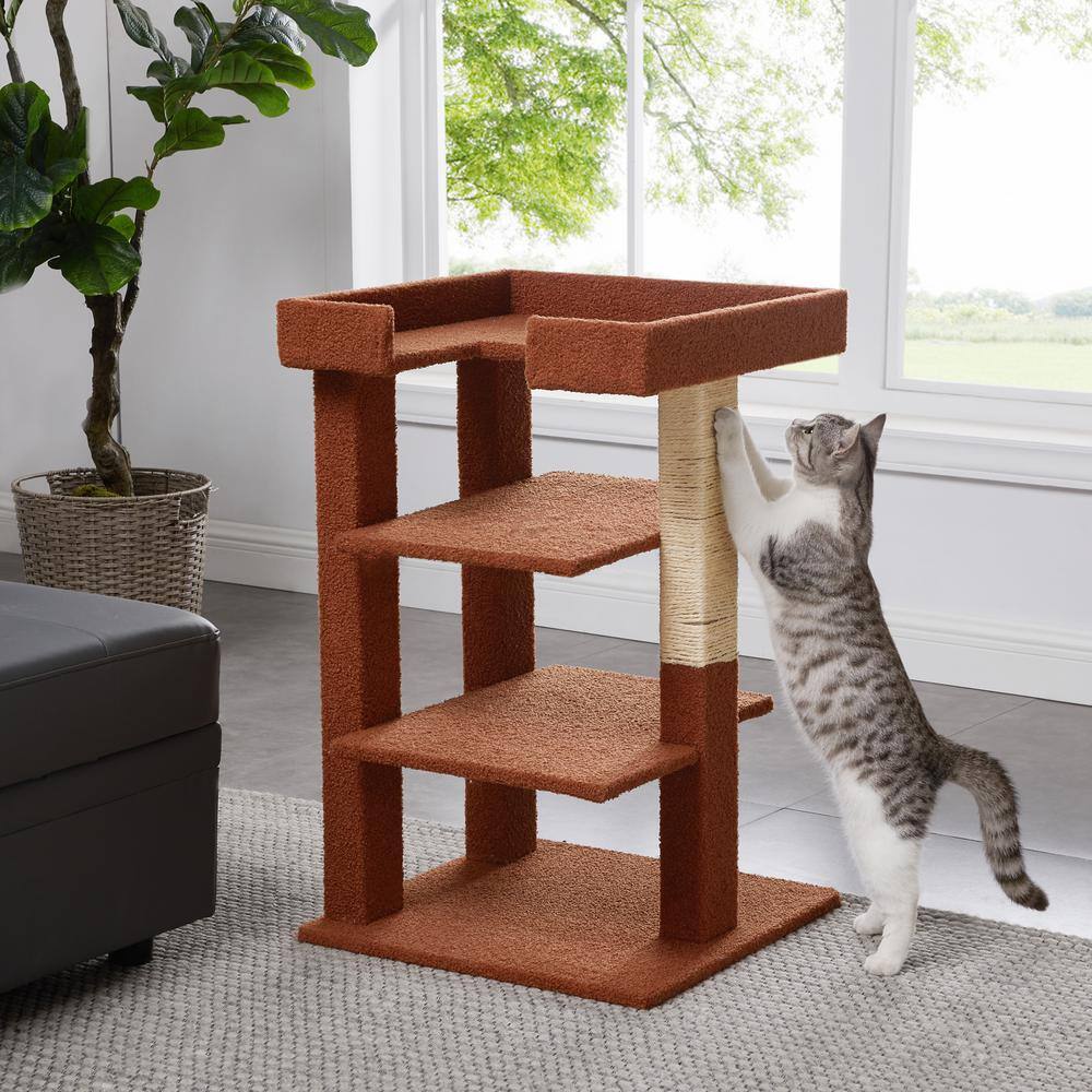 HOMESTOCK Terracotta 3-Level Cat Tree Tower, Multi-Level Kitten Tower Play House Activity Center,Kitty Pet House Furniture for Cat 98783