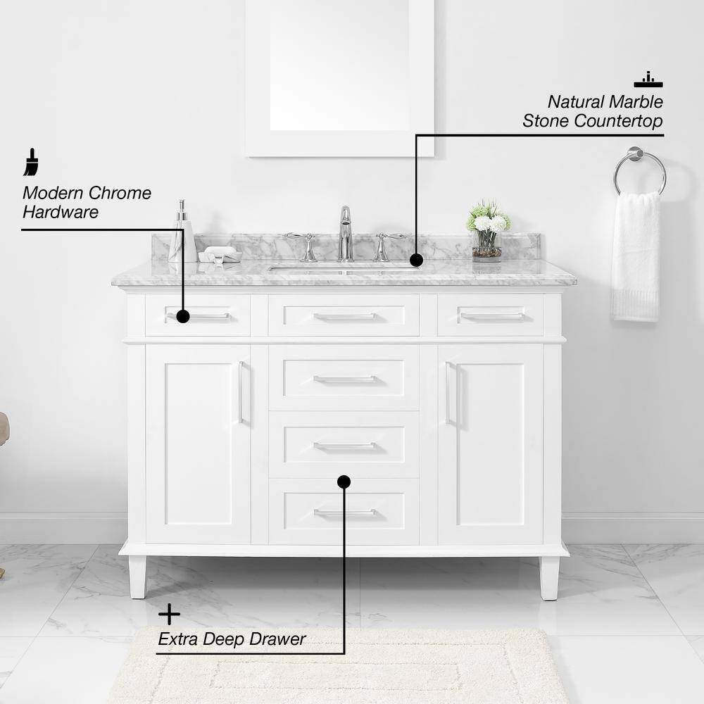 Home Decorators Collection Sonoma 48 in. W x 22.1 in. D x 34.3 in. H Freestanding Bath Vanity in White with Carrara Marble Top Sonoma 48W