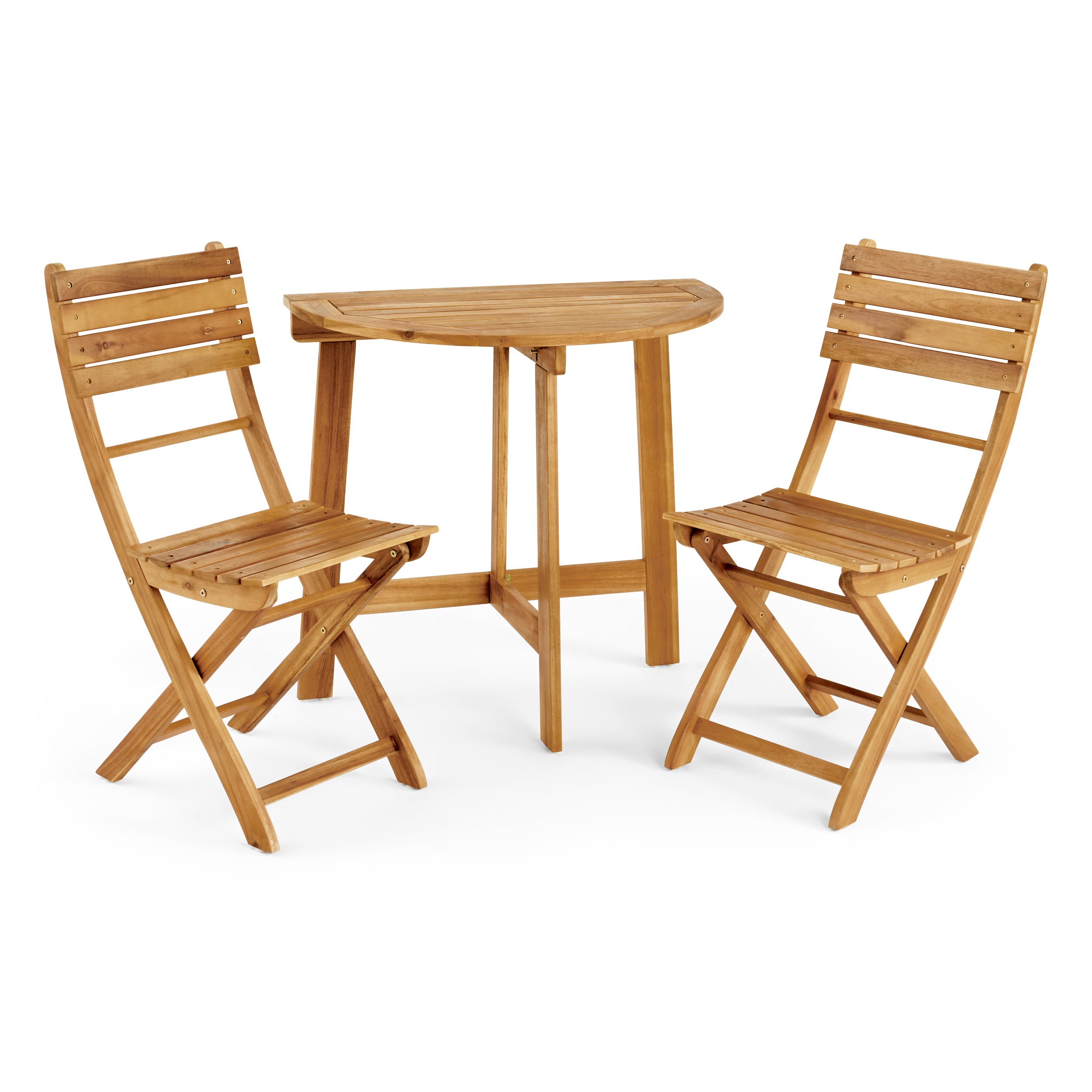 Sophia Outdoor 2 Seater Half-Round Acacia Wood Bistro Table Set with Folding Chairs