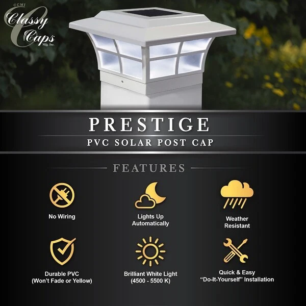 Classy Caps 5x5 White PVC Prestige Solar Post Cap (Set of 2)