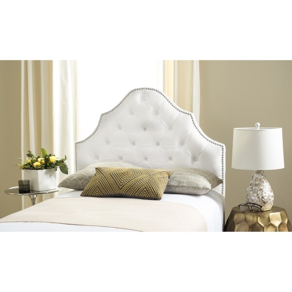 SAFAVIEH Arebelle White Velvet Upholstered Tufted Headboard - Silver Nailhead (Twin) - - 11551671