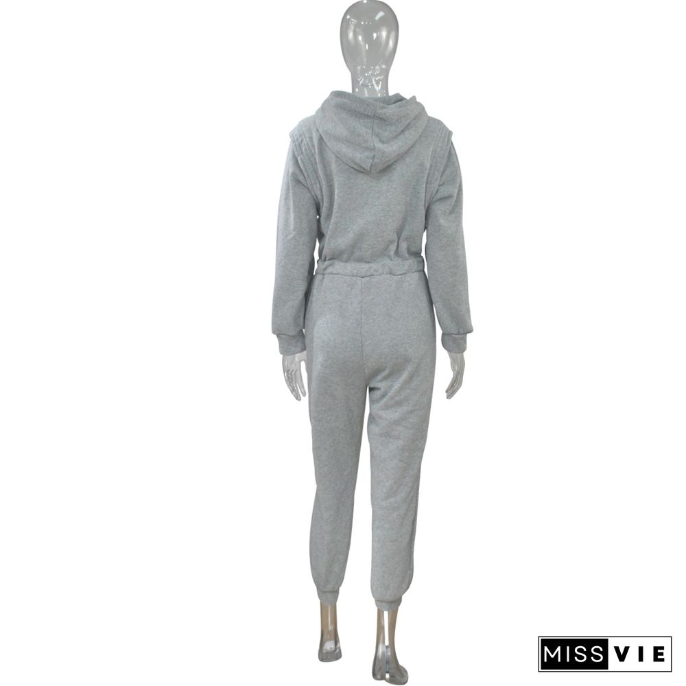 Casual Pull-on Sweatshirt Hooded Sports Fitness Jumpsuit