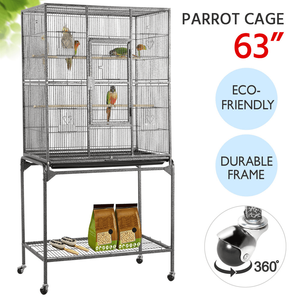 Topeakmart 63''H Large Rolling Metal Parrot Cage with Detachable Stand Bird Cage for Conures Parakeets Cockatiels， Black