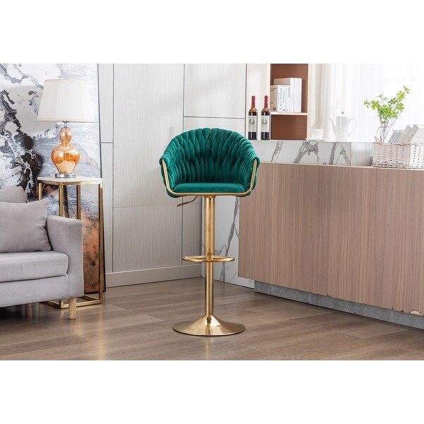 Velvet Swivel Upholstered Adjustable Height Bar Stools With Metal Footrest