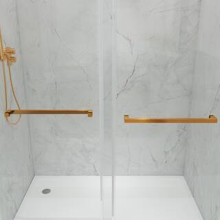 MCOCOD 60 in. W x 76 in. H Double Sliding Frameless Shower Door in Brushed Gold with Smooth Sliding and 38 in. (10 mm) Glass DS01-60x76-BG