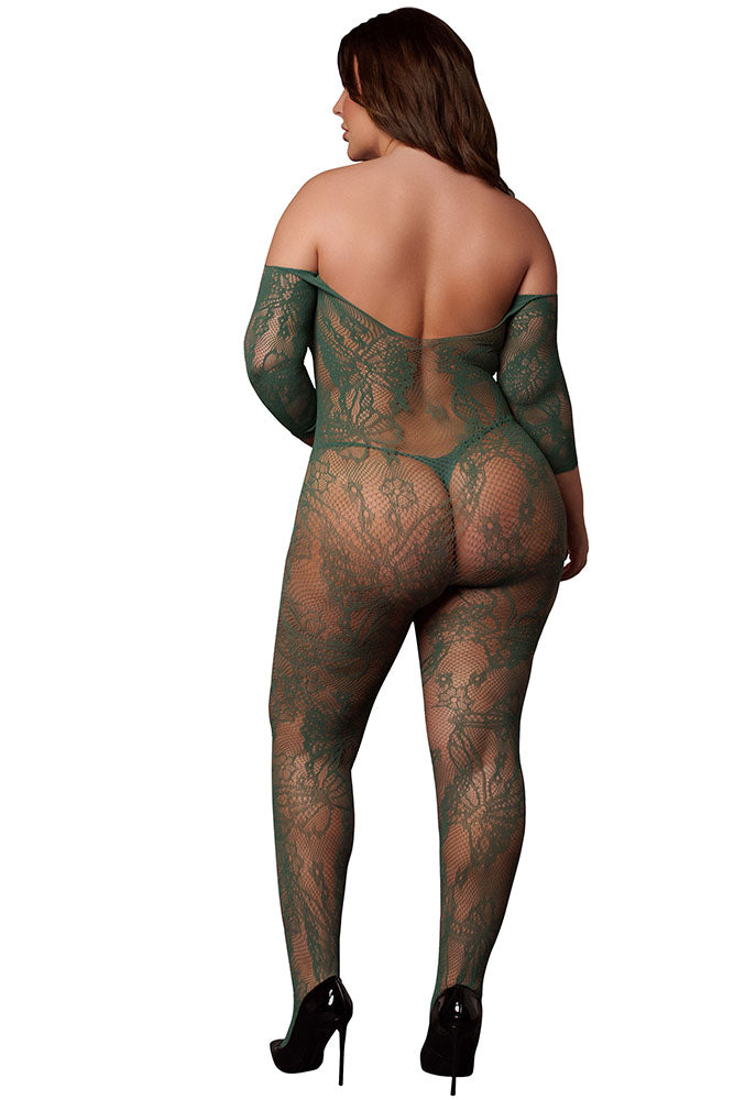 Le Désir Green Long Sleeve Bodystocking with Lace XL