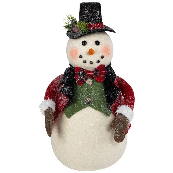 Glittered Snowman with Vest and Bow Tie Christmas Figure