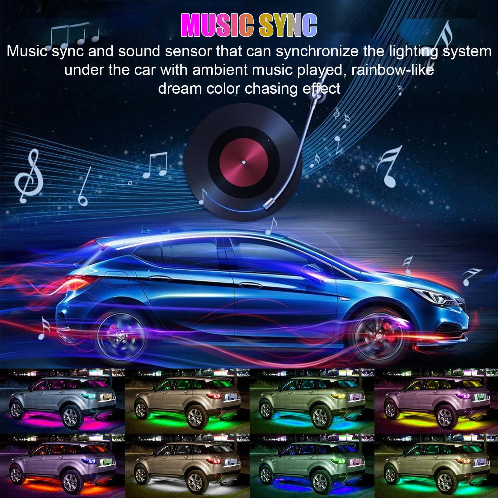 Exterior Car LED Lights， TSV 5ft RGB Color LED Running Board Atmosphere Light Strip， Waterproof Exterior Ambient Lighting with Wireless APP Music Control for Trucks Cars SUV Pickup