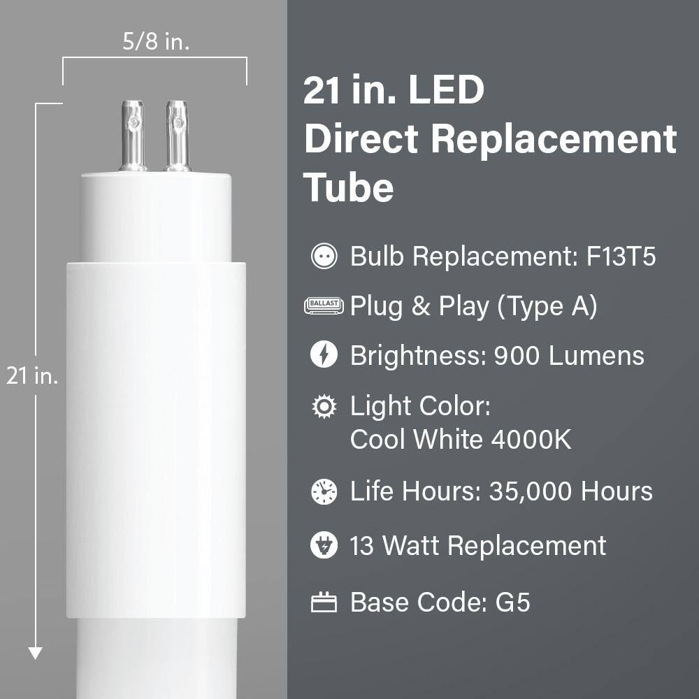 Feit Electric 12-Watt 21 in. T5 G5 Type A Plug and Play Linear LED Tube Light Bulb Cool White 4000K T521840LED