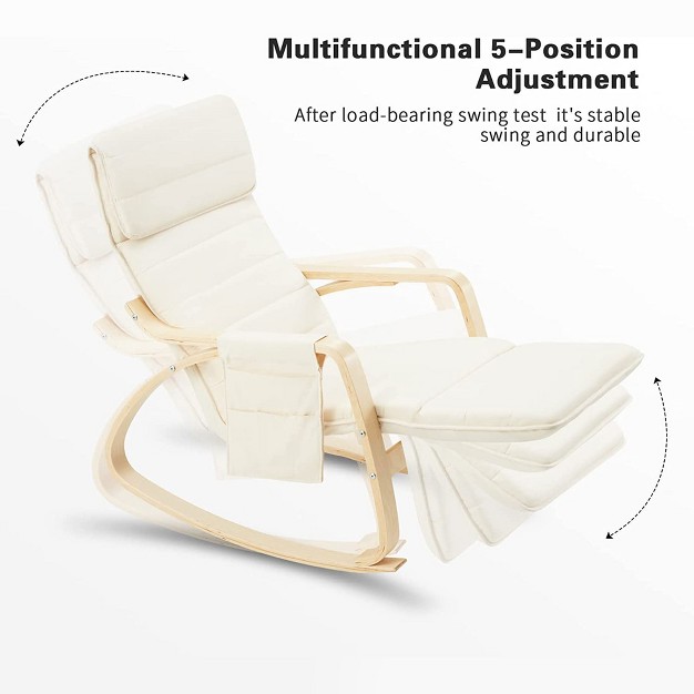 Jomeed Wooden Based Rocking Chair Armchair With Fabric Padded Seat And 5 position Adjustable Footrest For Living Rooms Or Nurseries