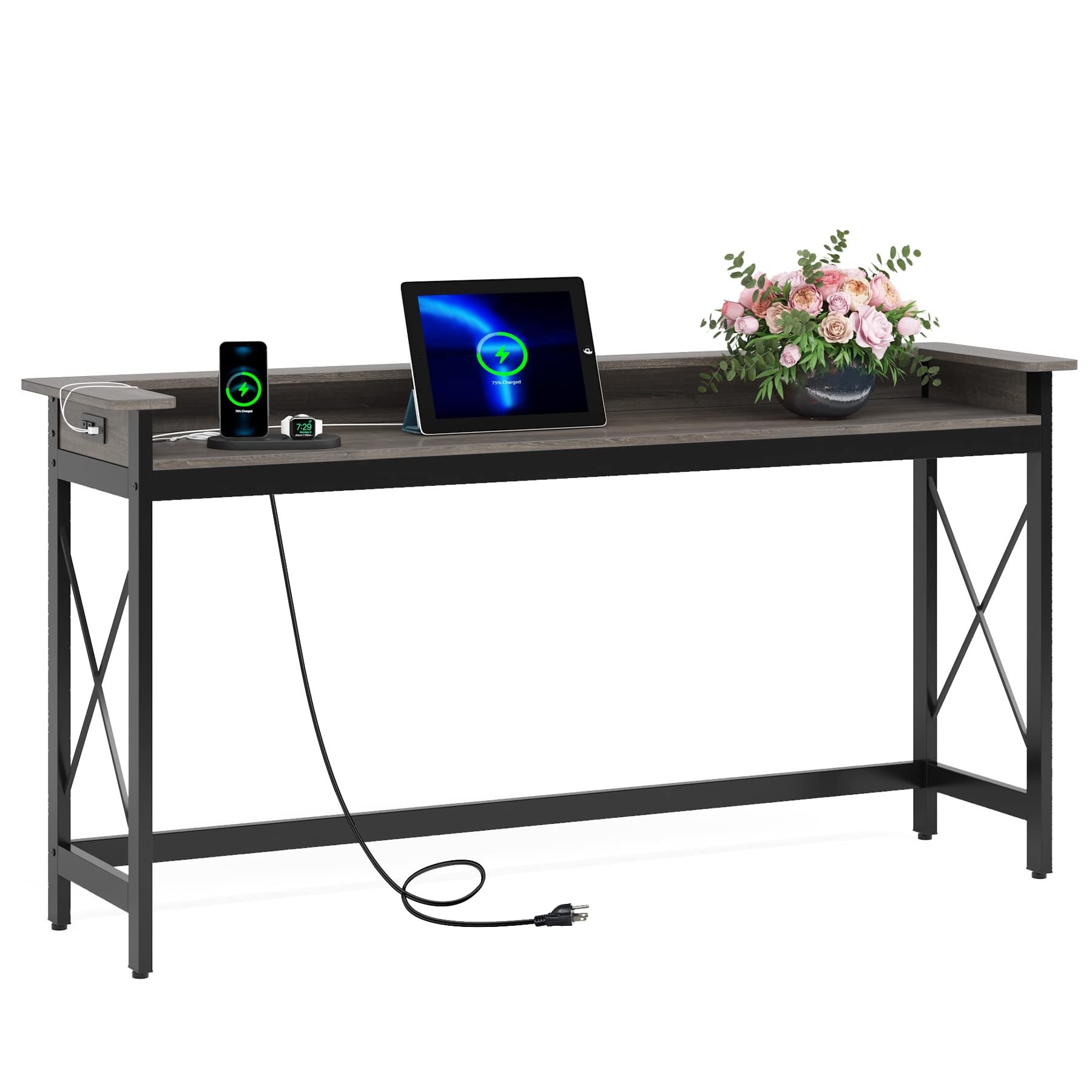 Sofa CouchTable with Outlets and USB Ports， 70.9 inch Long Entryway Console Table