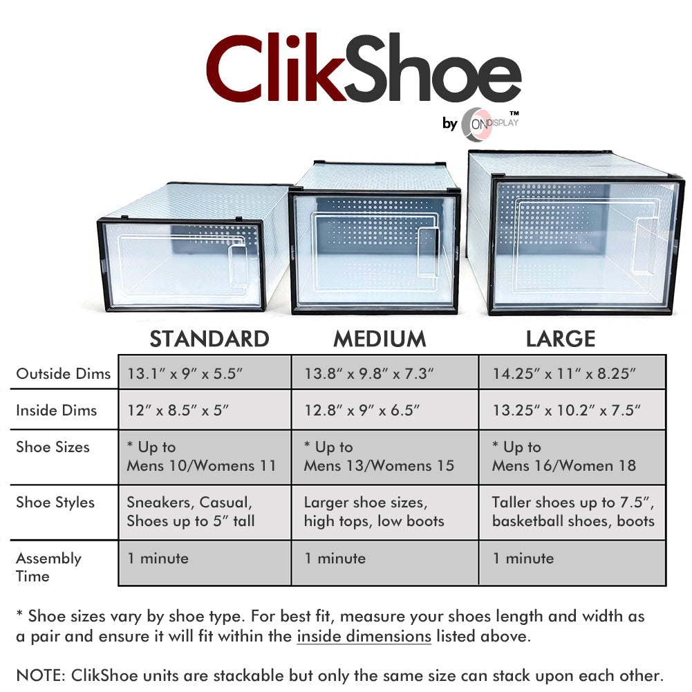 OnDisplay Clik Stackable Interlocking Shoe Box System (Standard Clear/Black， Single Box)