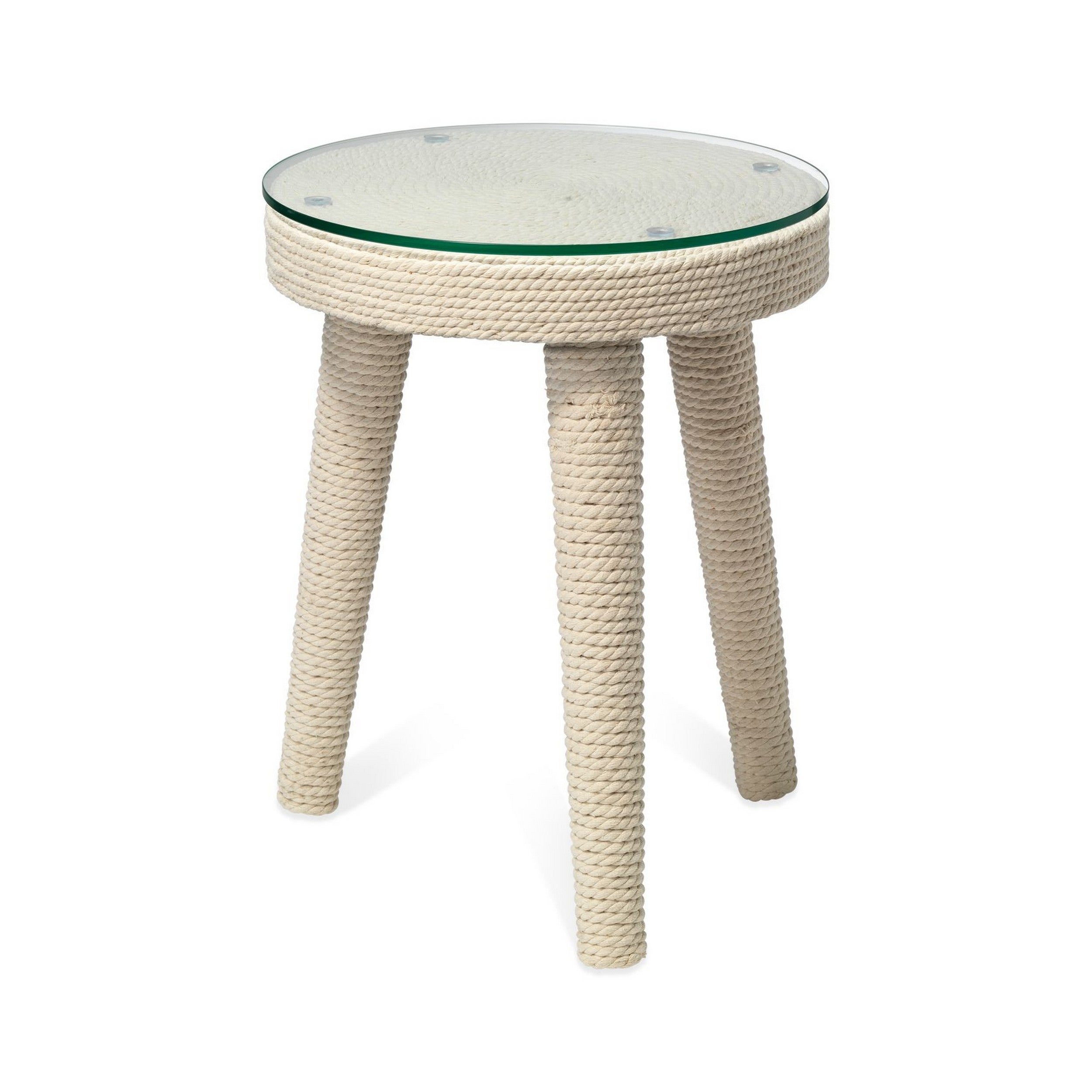 20 Inch Modern Side End Table， Woven Rope， Wood Splayed Legs， White Finish