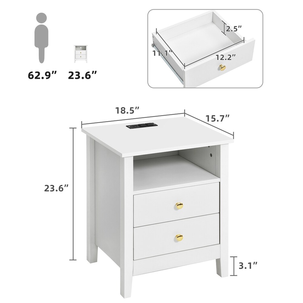 Nightstand Set of 2 with Charging Station End Side Table with 2 Drawers with USB Ports and Outlets Bedside Bed