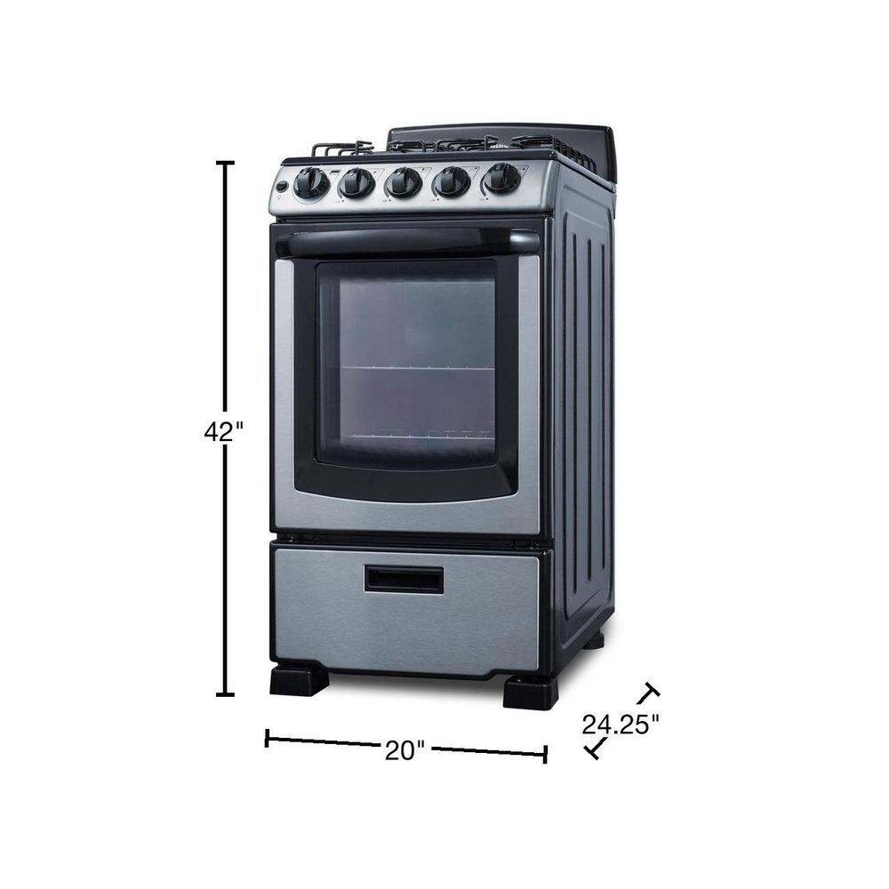 Summit Appliance 20 in. 2.3 cu. ft. Gas Range in Stainless Steel PRO201SS