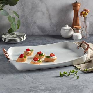 Denmark 19 in. Rectangular White Shallow with Copper Handles Porcelain Chip Resistant Tray TTU-U7817-EC