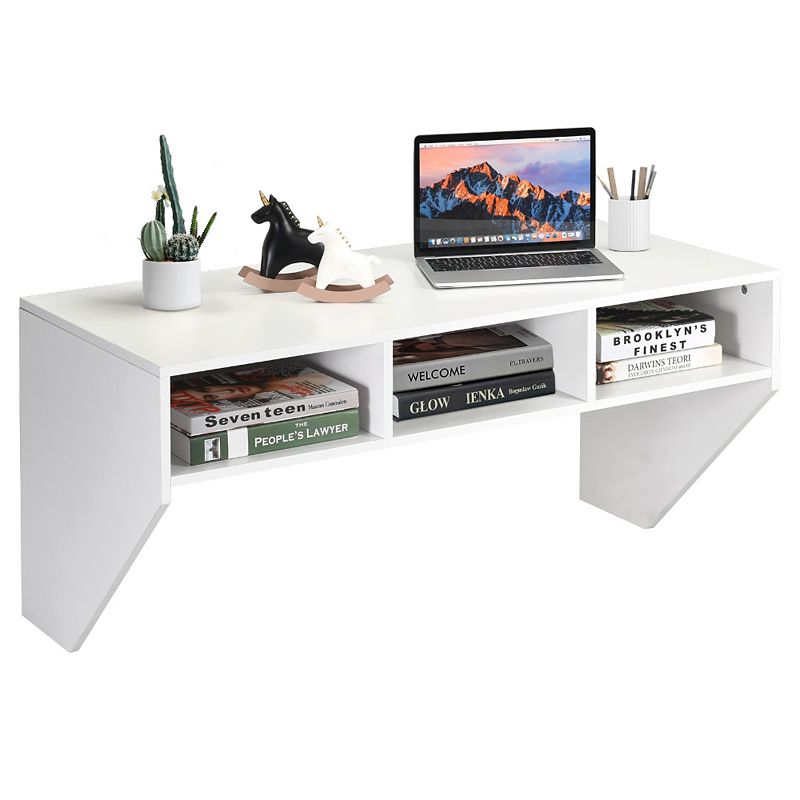 Wall Mounted Floating Sturdy Computer Table with Storage Shelf